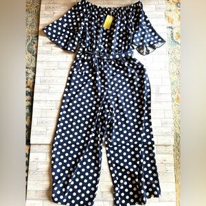 NWT Navy Blue and White Polka Dot Jumpsuit